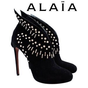 Alaïa Black Studded Suede Ankle Booties – Size 9.5 (MSRP $2,195)